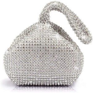 6'' Women Silver Triangle Full Rhinestones Bags for Party